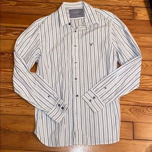Men’s White & Navy Button Down Shirt
